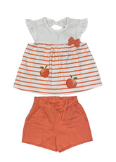 Mayoral Orange Stripe with Cherry Print Top and Short Set