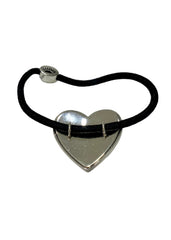 Silver Heart Black Hair Elastics