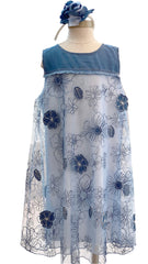 Floral Soft Jean Embroidered Sleeveless Dress