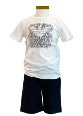 Layered EA White Stripe Eagle Logo Top and Short Set