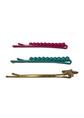 Gold Blue Pink S 3 ICON & RHINESTONE Hair Clip