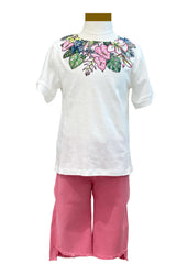 'Printed Leaves Neckline' Top and Quarter Pants