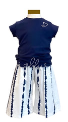 Embroidered 'iloveblue' and Hearts Top and Square Pants Set