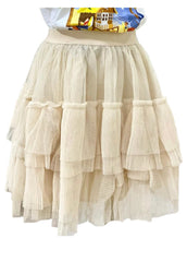 Cream Mesh Tulle Tiered Skirt