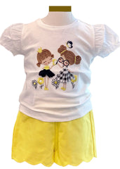 Girls and Flowers Embroidery Top and Short Set