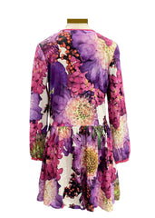 Roberto Cavalli Purple Floral Pleat Dress