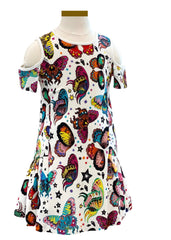 AOP Butterfly Design Cold Shoulder Dress