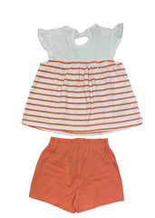 Mayoral Orange Stripe with Cherry Print Top and Short Set