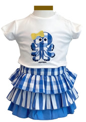 Octopus Embroidered Top and Skirt Set