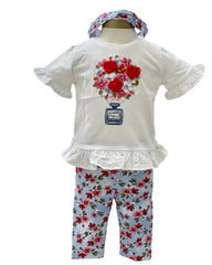 White Blue Floral Perfume Print Top with Leggings