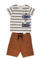 Mayoral Stripe Sailboat Print Top and Bermuda Set