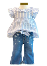 Stripe Ruffle Trim Top and Pants Set