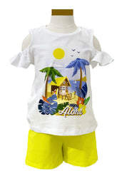 'Aloha' Print Design Off-Shoulder Top and Short