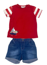 Mayoral Red Stripe Short Sleeve Top and Short Set