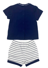 Mayoral Sailor Hat Embroidered Short Sleeve Top and Stripe Short