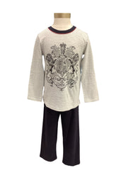 Gray White Stripe Long Sleeve Pyjamas Top and Trouser