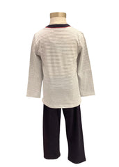 Gray White Stripe Long Sleeve Pyjamas Top and Trouser