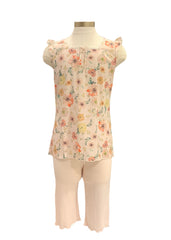 Peach Multi Floral Print Square Neckline Pyjamas