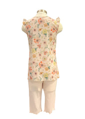 Peach Multi Floral Print Square Neckline Pyjamas