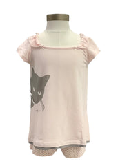 Pink Gray Cat & Polka - Pink Pyjamas
