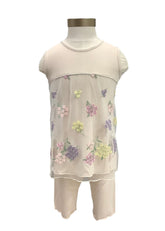 Embroidered Multi-Color Flowers Pyjama Top and Short Set