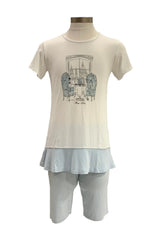 White Blue Pyjama Top and Short Set