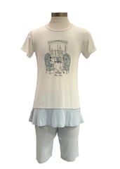 White Blue Pyjama Top and Short Set