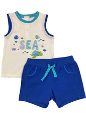 White Blue Turquoise Green Stripe Top Tortoise with Turquoise Shorts Top and Shorts Set