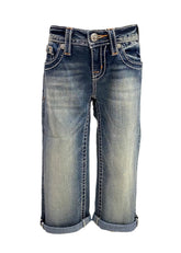 Faded Studded Cuffed Capri Quarter Pants