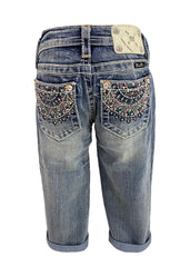 Faded Studded Cuffed Capri Quarter Pants