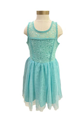 Embroidered Flower Sequins Mint Mesh Dress