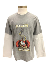 Gray White Red Guitar and Roses Long Sleeve Long Sleeve T-Shirt