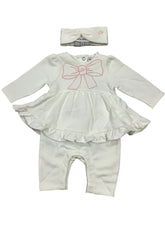 Embroidered Ribbon Design Romper Suit with Headband
