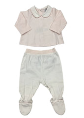 Pink Collared 2 Piece Top and Footed Bottom