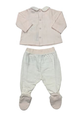 Pink Collared 2 Piece Top and Footed Bottom