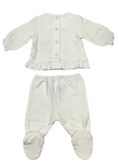 Frills and Hem Blouse with Footed Trousers