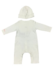 Embroidered Floral Romper Suit and Hat Set