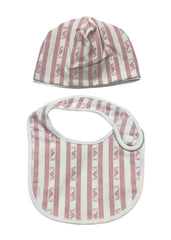 Hat and Bib Set with Stripes and AOP Brand Logo Design