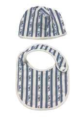 Hat and Bib Set with Stripes and AOP Brand Logo Design