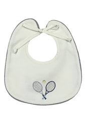 White Blue Tennis Racket Bib