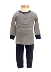 Navy Blue White Stripe Long Sleeve and Pants Pyjama Set