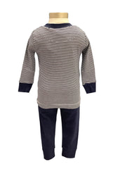 Navy Blue White Stripe Long Sleeve and Pants Pyjama Set