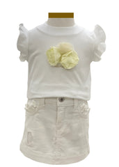 Floral Applique Top with Denim Skirt Set