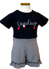 'Sunday' Embroidered Top and Mini Check Short Set