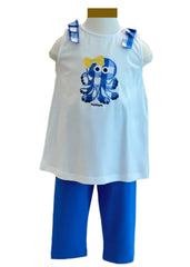 Girl Octopus Embroidered Top and Leggings Set