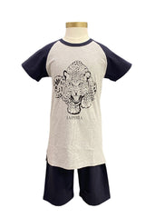 Navy Blue Gray Tiger Pyjamas Top and Short Set