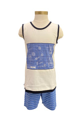White Blue Grid Print Sleeveless Pyjamas