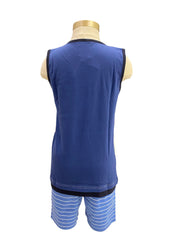 White Blue Grid Print Sleeveless Pyjamas