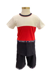 White Red Blue Pyjamas Top and Short Set