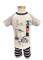 Light House and Boat Design Pyjamas Top and Short Set